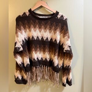 Brown Chevron Fringe Sweater